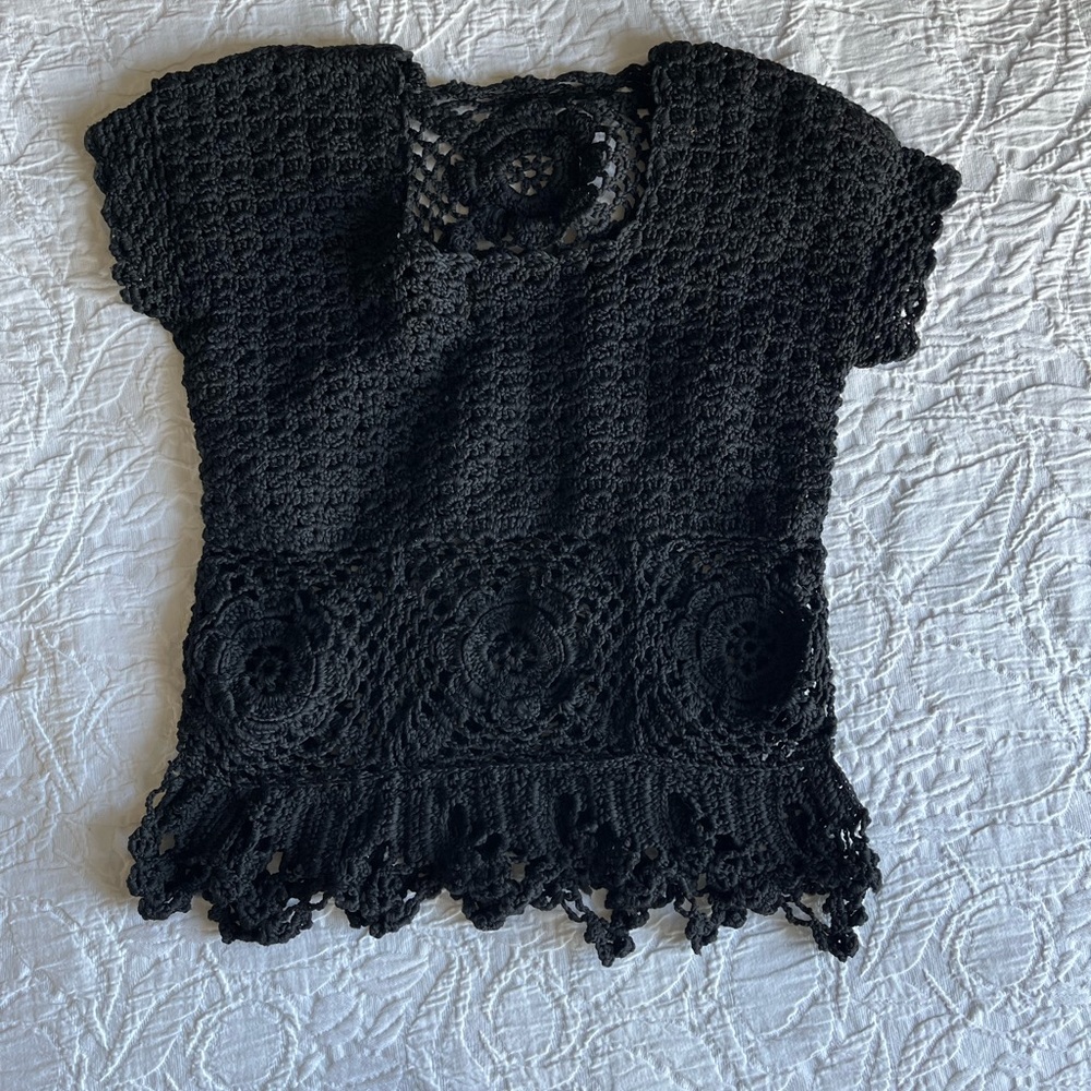 Black Crochet Blouse with Intricate Openwork
